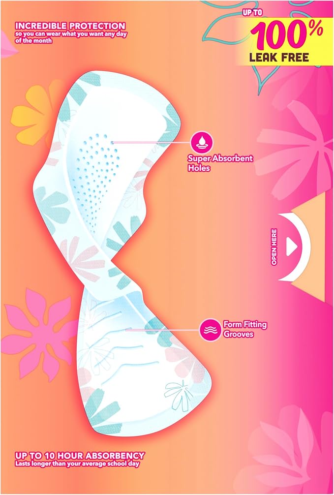 Always Radiant Teen Pads, Size 1, Regular, with Wings, Unscented, 126 Count, Pakc of 3