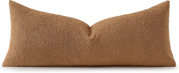 MIULEE Textured Boucle Lumbar Pillow Cover for Bed 14x36 Brown | Pack of 1 Textured Neutral Fall Couch Throw Pillow Cover, Accent Solid Long Body Pillowcase, Sofa Living Room Home Decor