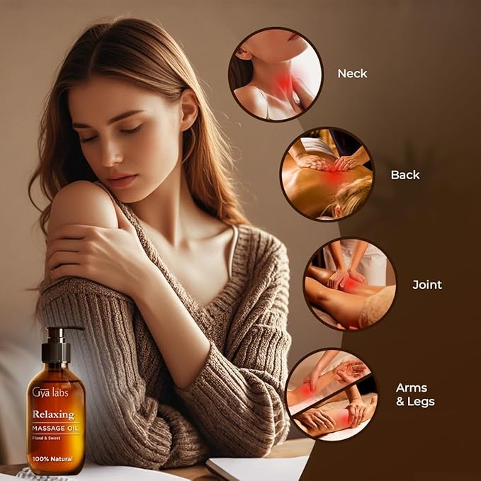 Gya Labs Relaxing Massage Oil - 6.76 Fl Oz - Non-Greasy Formula for Sore Muscles, Deep Relaxation & All Skin Types - Suitable for Men & Women