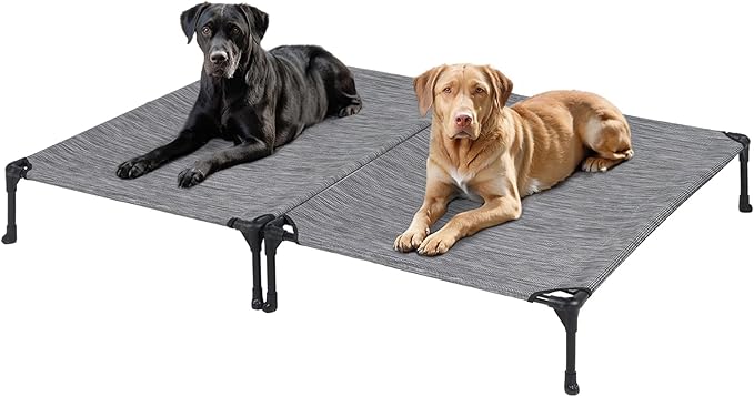 Veehoo 2 Pack Outdoor Elevated Dog Bed for Large Dogs, Cooling Raised Cots | Off-ground training platform, portable camping hammock, breathable mesh, easy to clean, 42"x30", Black Silver