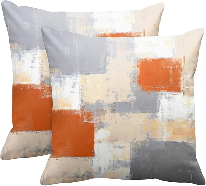 Throw Pillow Covers Set of 2, 20 x 20 Inch, Beige Orange Grey | Abstract Modern Art Outdoor Decorative Square Pillow Cases Couch Cushion Case for Couch Bed Sofa Living Room Home Decor