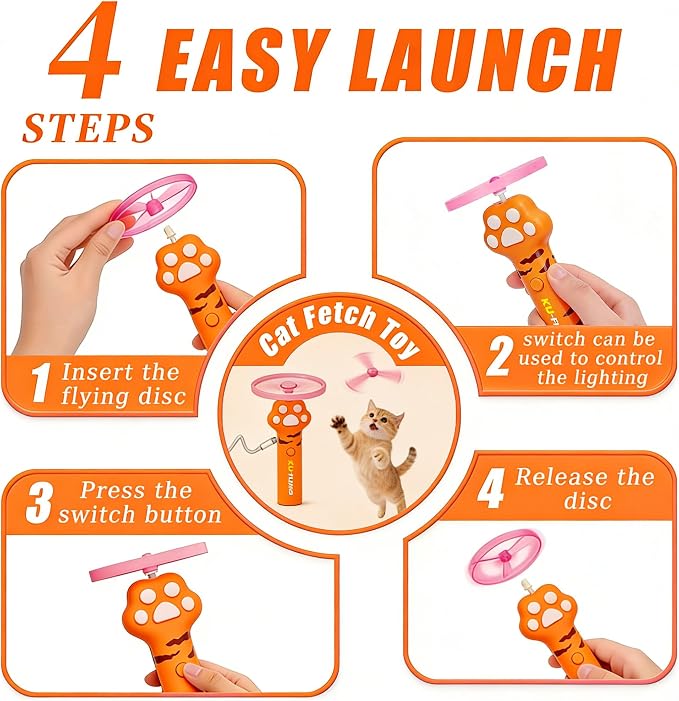 Cat Toy Disc Launcher,Rechargeable Interactive Cat Fetch Toy with 10 Discs | Cat Toys for Indoor Cats,Flying Cat Enrichment Toys for Adult Kittens Dog Playing,Hunting Tracking Toys for Outdoor Indoor