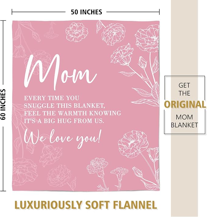 GiltGlimmer Mom Birthday Gifts, Mom Floral Blanket Pink, 60" x 50" | Gifts for Moms from Daughter Son, We Love You Present for Mother Mommy Christmas Mothers Day