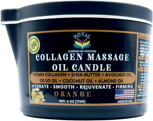 Royal Collagen Massage Oil Candle, Body Massage Oil Candle, Candle Massage Oil, Collagen Massage Oil Candle, Aromatherapy Candle, Couple Massage Oil Candle, 6 oz. with Pouring spout - Orange Scent
