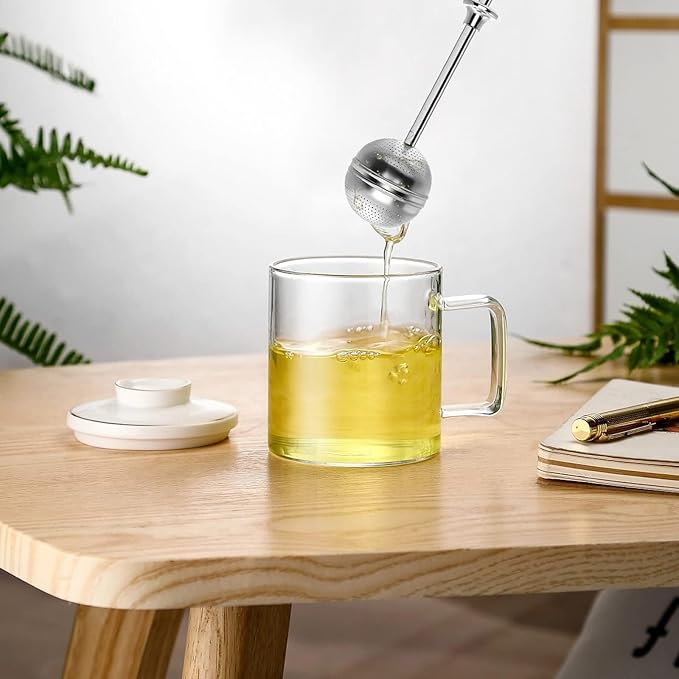 2Pcs Long Handle Tea Ball, One Handed Pressing Operation, Easy to Use | Fine Mesh Holes, Stainless Steel Ball, No Tea Residue, For Cup and Teapot, Tea Lover Gift, Free Clean Brush