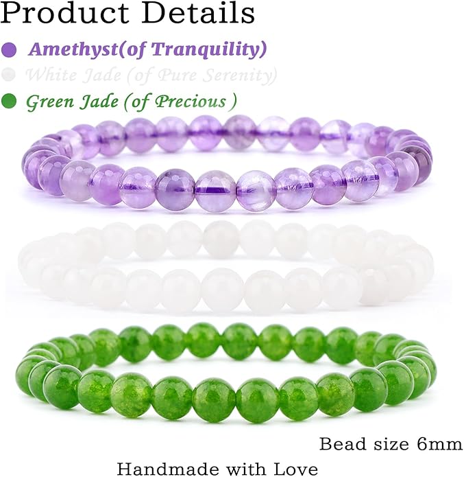 NCB 2.3-Piece 4mm Natural Crystal Gemstone Stretch Bracelets – Handmade Reiki Energy Healing Jewelry for Meditation,Yoga, Unisex