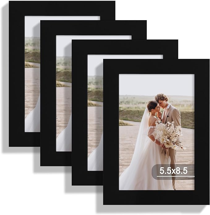 Hongkee 5.5 x 8.5 Diploma Frame Set of 4, Made of Real Glass and Black Frame, 5.5 by 8.5 Photo for Wall or Tabletop