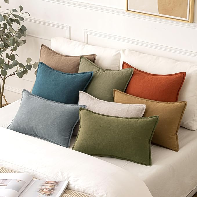 MIULEE Decorative Linen Euro Sham Pillow Covers 24x24 Burnt Orange | Boho Farmhouse Fall Autumn Couch Throw Pillows for Bed, Pack of 2 Accent Modern Pillowcases, Sofa Livingroom Home Decor