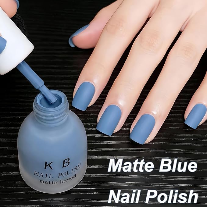 Matte Light Blue Nail Polish Quick Dry, Soft Nail Polish Air Dry, Vegan Non Toxic Fingernail Color for Women Girls, Dusty Blue Matte Finish