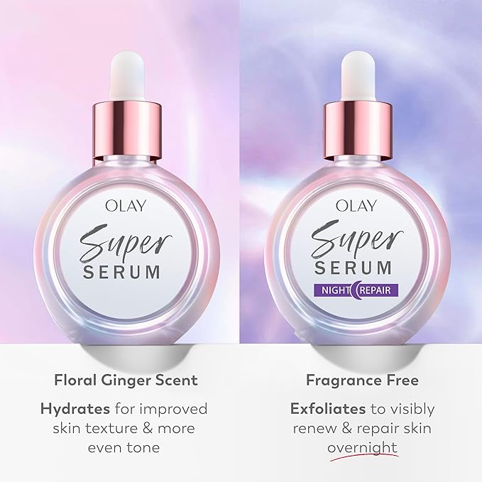 Olay Super Serum Night Repair, Fragrance-Free - Niacinamide, Peptide, Salicylic & Lactic Acid, Glycerin - 5-in-1 Skin Care Benefits - Hydrating, Evens Tone, Reduces Dark Spots, Anti-Aging, 1.7 Oz