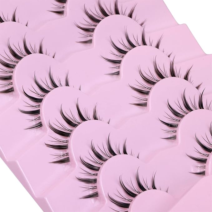 False Eyelashes Wispy Manga Lashes Natural Look Japanese Anime Lashes Manhua Effect Look Like Individual Clusters Spiky Cosplay Eyelashes with Clear Band 7 Pairs Pack by EYDEVRO