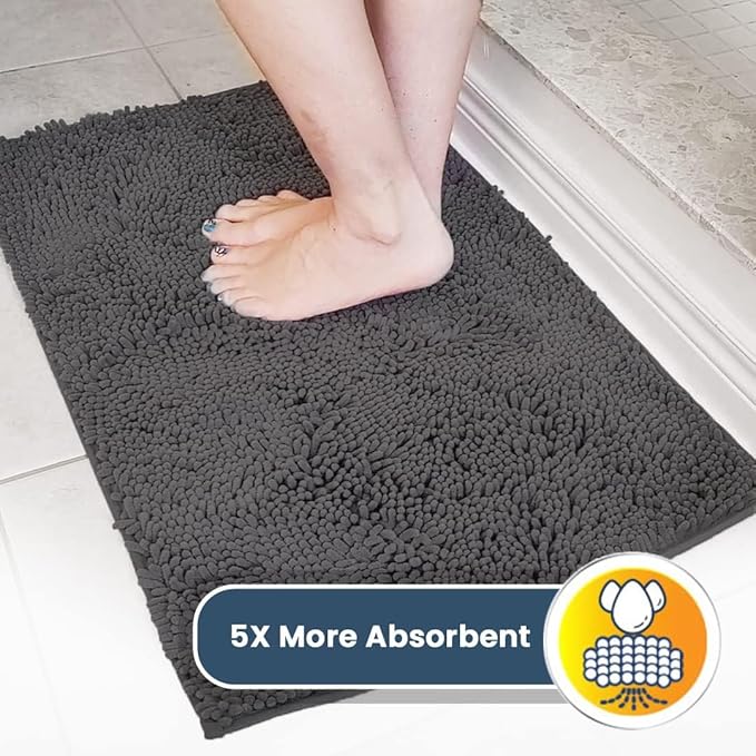 Muddy Mat® | Super Water Absorbent Door Mat Indoor, Microfiber Quick Dry Chenille Entryway Rug, Slip Resistant Front Door Mat, Indoor Mats for Entryway, Machine Washable Pet Rug, Charcoal 24" x 120"