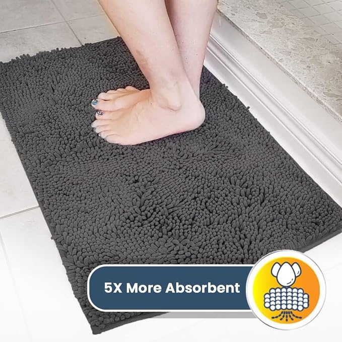 Muddy Mat® | Super Water Absorbent Door Mat Indoor, Microfiber Quick Dry Chenille Entryway Rug, Slip Resistant Front Door Mat, Indoor Mats for Entryway, Machine Washable Pet Rug, Charcoal 32" x 40"