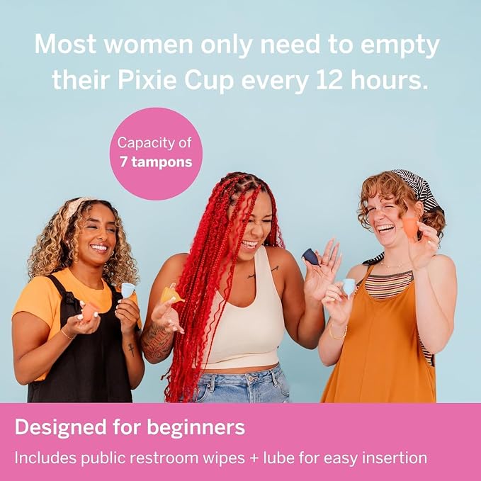 Pixie Soft Menstrual Cup - Ranked 1 for Most Comfortable Reusable Period Cup - Buy One We Give One - Includes Ebook Guide, Cleaning Wipes, Lube, & Storage Bag - Tampon and Pad Alternative