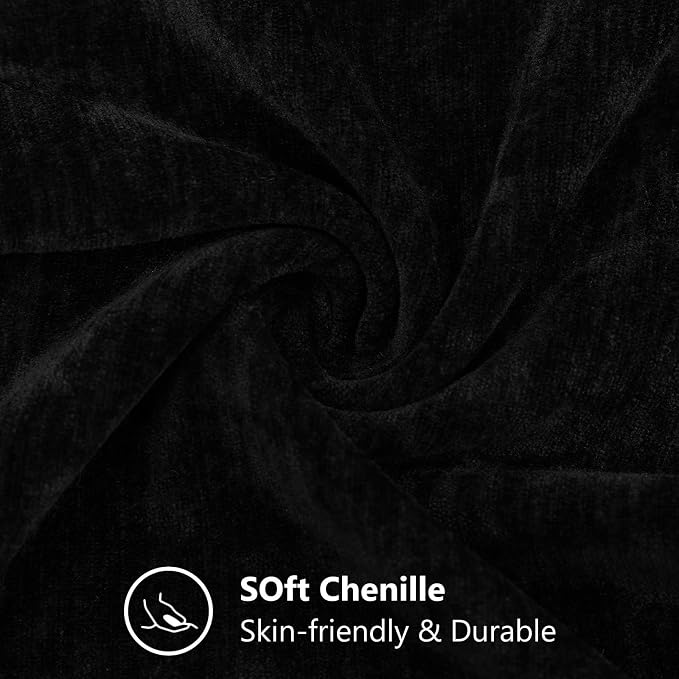 decorUhome Soft Chenille Black Throw Pillow Covers 24X24 Set of 2 | Decorative Fall Couch Pillow Covers Solid Dyed Accent Modern Euro Sham Farmhouse Neutral Square Pillow Cases for Sofa