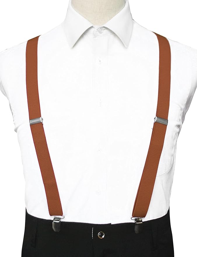 JEMYGINS Solid Color Mens Suspender with 3 Strong Clips Adjustable Braces
