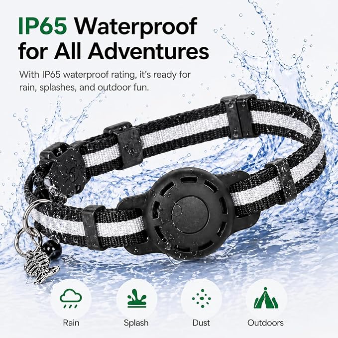 Cat GPS Tracker Collar, Pet Tracker for Cats (iOS Only), Waterproof Smart Tag Compatible with Apple Find My, No Monthly Fee, Tracking Collar for Small Large Cats (Tracker for cat)