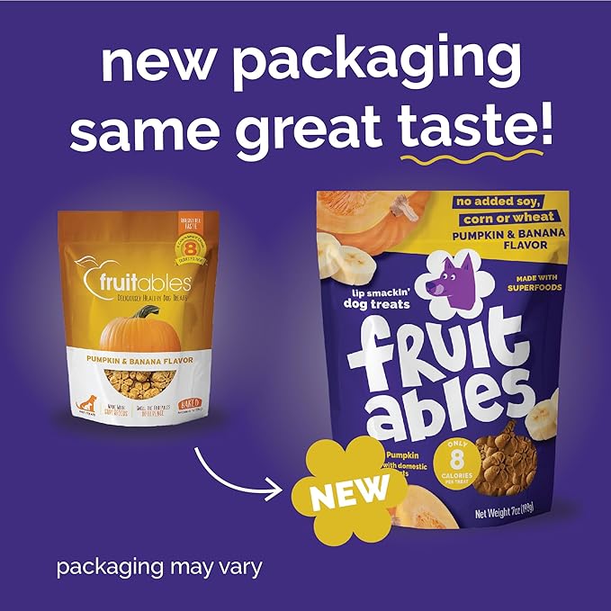 Fruitables Baked Dog Treats, Low Calorie Treats, Pumpkin & Banana, 7oz | Healthy Dog Treats, Training Treats, Crunchy Dog Biscuits, Limited Ingredient Recipe, Healthy Puppy Snacks, Made in USA