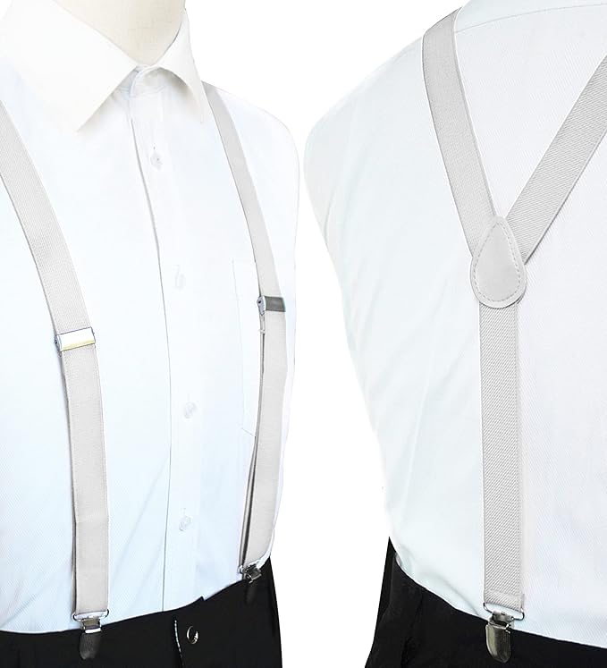 JEMYGINS Solid Color Mens Suspender with 3 Strong Clips Adjustable Braces
