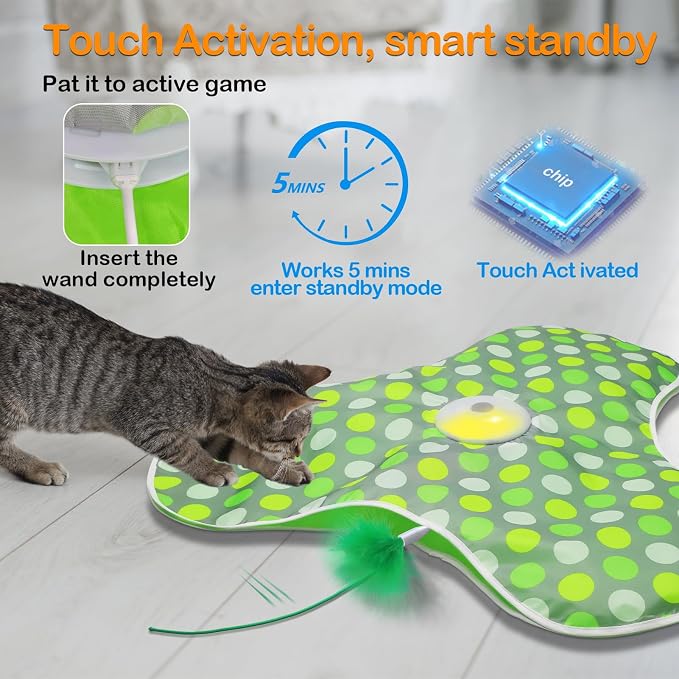 Interactive Cat Toys,Moving Concealed Feathers Toy for Indoor Cats | Mouse Squeaky,Touch Activated,Cat Kitten Toy Exercise Toys for Indoor Bored Adult Cats,Rechargeable Cat Stimulation Teaser