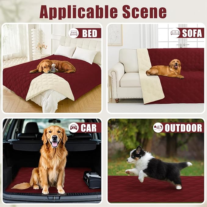 Smiry Waterproof Dog Bed Cover, Reversible Pet Blanket for Sofa Couch | Soft Washable Dog Blanket, Leakproof Couch Cover for Dogs Cats & Furniture Protection, 52x82, Wine Red/Beige