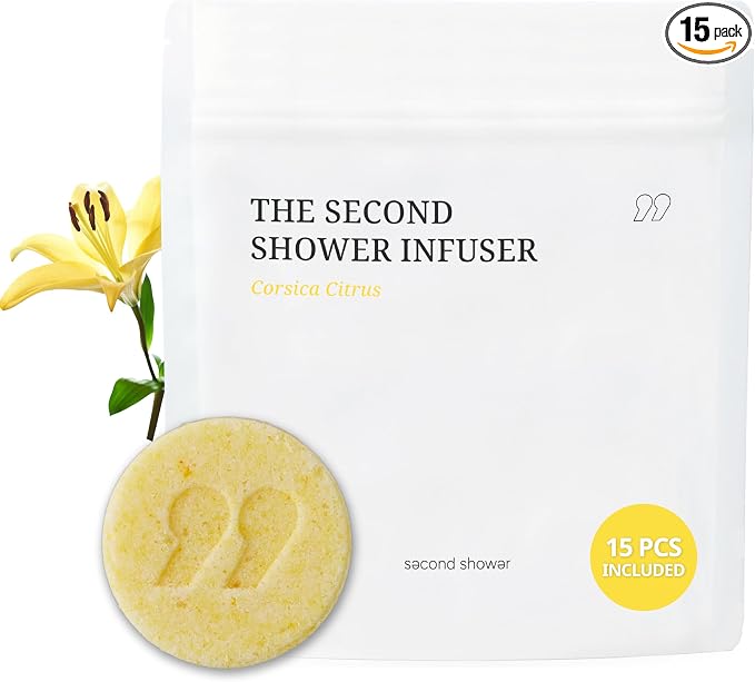 SecondShower Infuser Set 15 Shower Tablets (Corsica Citrus) with Essential Oils for Aromatherapy, Hydration & Skin-Nourishing Formula, Spa-Like Shower Experience