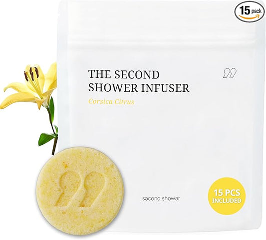 SecondShower Infuser Set 15 Shower Tablets (Corsica Citrus) with Essential Oils for Aromatherapy, Hydration & Skin-Nourishing Formula, Spa-Like Shower Experience