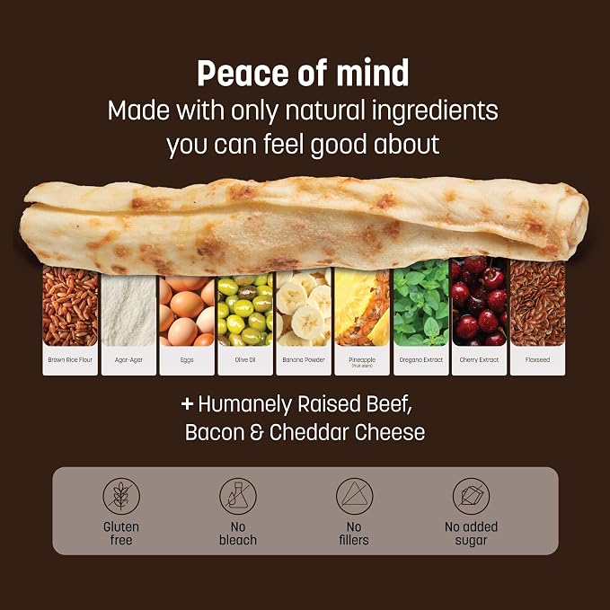 Earth Animal No Hide Dog Chews - Small Rolls 6 Count Bacon Cheeseburger | Small Rolls Bacon Cheeseburger Flavored Natural Rawhide Free Long Lasting Dog Chews - Pet Treats for Small Dogs