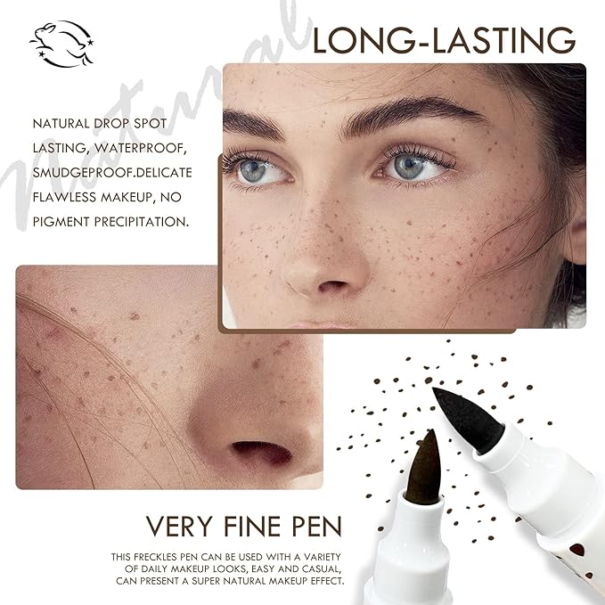 KYDA 2 Pcs Freckle Makeup Pen, Natural Lifelike Freckle Makeup Magic Color, Waterproof Longlasting Soft Dot Sopt Pen, for Natural Effortless Sunkissed-Dark Brown