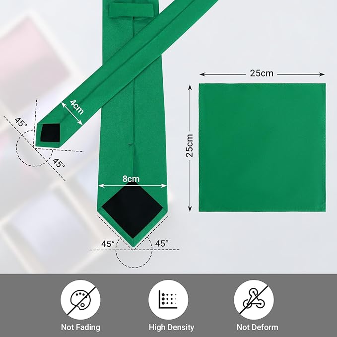 Black Tie Set in Gift Box Mens Solid Color 3.15" (8CM) Black Necktie and Pocket Square Set