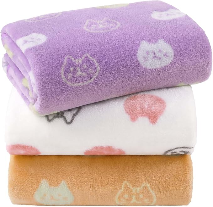 LINENLUX 1 Pack 3 Blankets Super Soft Fluffy Premium Fleece Dog Blankets for Puppy Cat Pet Blanket Flannel Throw Warm Sleep Purple/Coffee/White-3pcs 23x16 inch