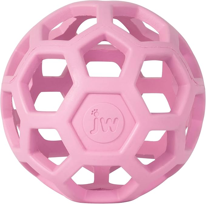 JW Pet HOL-ee Roller Dog Puzzle Ball, Medium 4.5in, Natural Rubber, Pink
