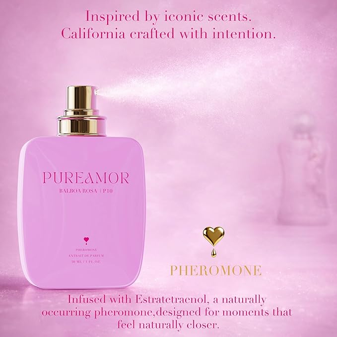 PUREAMOR Pheromone Perfume for Women, Balboa Rosa Extrait de Parfum Spray – Romantic Floral Scent with Rose, Lychee & Cashmere, Long Lasting Fragrance, 1.0 oz / 30 ml