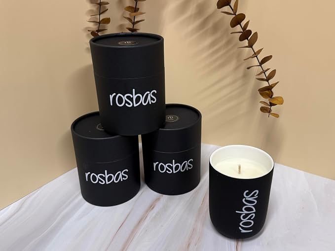 rosbas Unscented Soy Wax Candle - 8 oz in Ceramic Jar - Boxed - Clean Burning and Fragrance Free - Black - Made in USA