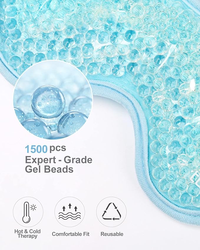 Luxtude Gel Eye Mask Cooling Eye Mask for Dry Eyes 2PCS, Heated Warm Eyes Ice Pack Reusable Gel Sleep Masks, Frozen Cold Compress for Puffiness/Dark Circles/Headaches/Allergies (Blue)