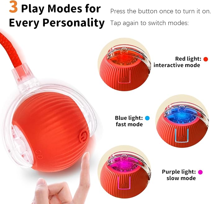 Cat Toys for Indoor Cats Smart Automatic Bal Moving Chase Dogs Toy, Red | Ball Rolling for Bored Kitten Pet, Upgraded Speedy Moving Chase Dogs Toy