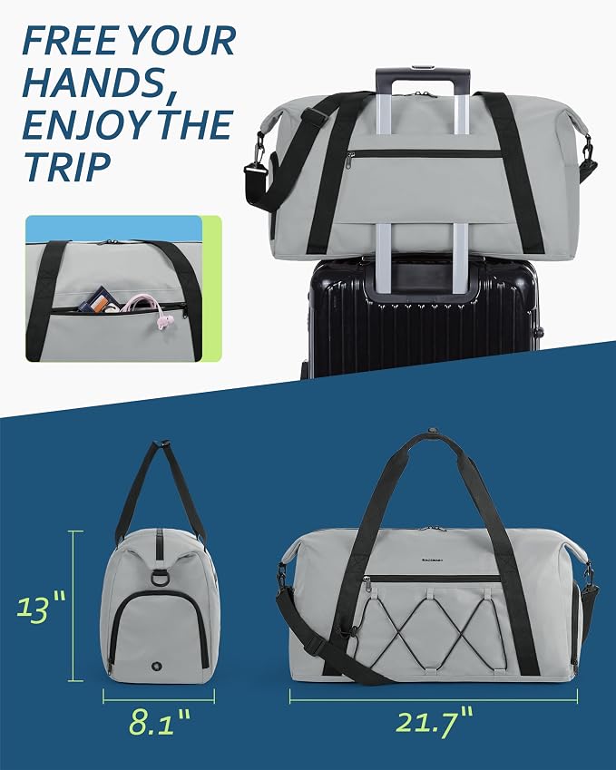 BAGSMART Small Gym Bag With Shoe Compartment & Wet Pocket, Lightweight Sports Travel Duffel, Carry On Weekender Overnight, Water Resistant Sports Gym Tote for Swimming Yoga, Grey