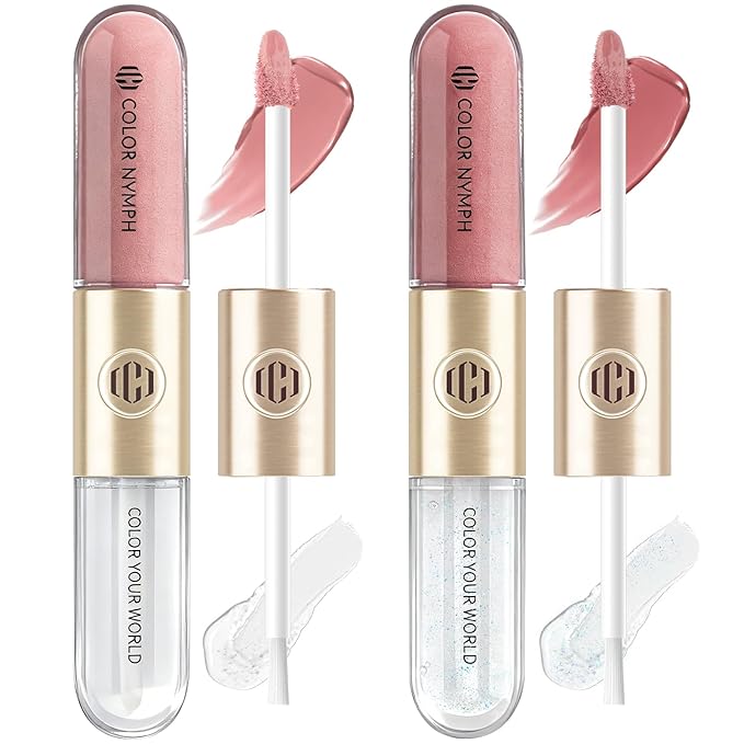 Color Nymph Matte Liquid Lipstick with Clear & Shimmer Lip Oil for Women & Girls | 2PCS Lip Makeup Set | High Pigment Color Long-Lasting Dual Ended Lip Gloss | Cruelty-Free & Vegan (2-Count, 01)