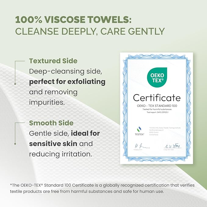 PLANTIFIQUE Disposable Face Towels XL 10"x12" - 100% Biodegradable Viscose Facial Towelettes for Women Skin Care - Toallas para la Cara Desechables, 100 Count