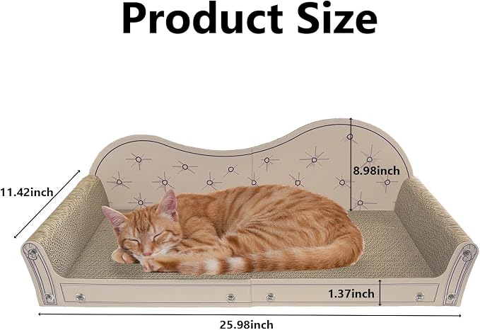 Cat Scratcher Couch, 26’’ Large Cardboard Scratcher Bed - Orthopedic Pet Lounge with Scratching Pad, Furniture Protector for Indoor Cats