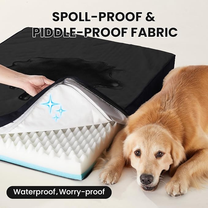OhGeni Orthopedic Waterproof Large Dog Bed, Memory Foam, 41 inch(Black) | Machine-Washable Removable Cover in Easy-Clean Fabric, Reversible Memory Foam & Easy-Carry Handle, Suitable for Crate