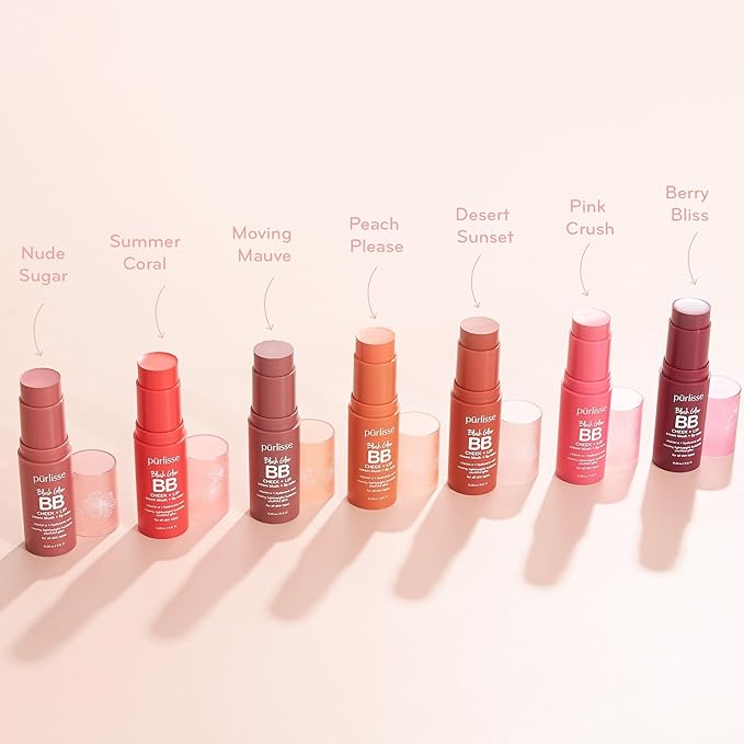 pürlisse Blush Glow BB Lip and Cheek Tint - Hydrating & Buildable 2-in-1 Cream Blush Stick for Cheeks & Lips - Formulated with Nourishing Vitamin E & Hyaluronic Acid - Desert Sunset (.28 oz)