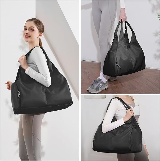 Forestfish Yoga Gym Bag For Women With Shoes Compartment & Wet Dry Storage Pockets Lightweight Duffel Bag, Black