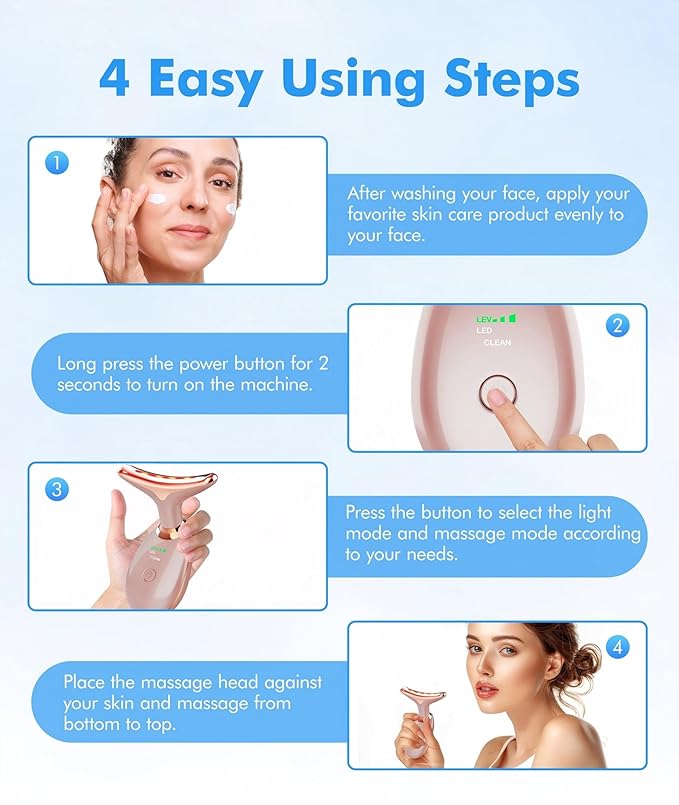 SDKWDH Red Light Therapy for Face and Neck, 7 Color Face Massager Tool for Wrinkles, Double Chin, Vibrating Facial Massager with Thermals for Skin Care, Rose Gold