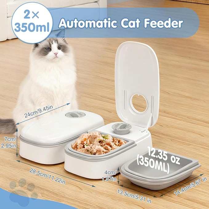 Automatic Cat Feeder, 2 Automatic Cat Feeder Wet Food, 48h Timed 700ml Cats Food Dispenser with 2 Ice Packs, Pet Feeder Automatics for Puppies and Kittens, Dog Feeders Automatics for Wet and Dry Foods