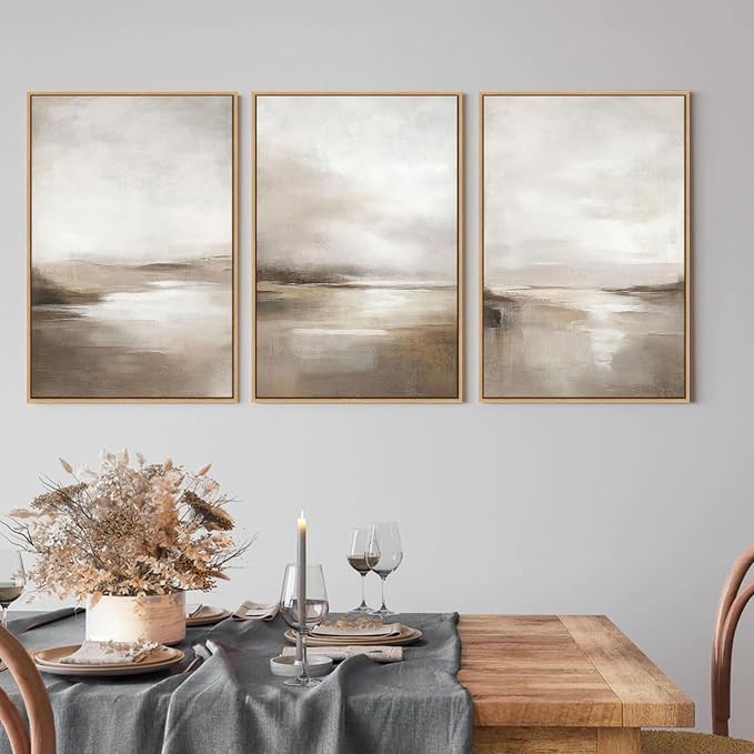 SAFERRYHOME Neutral Abstract Landscape Shapes Wall Art,3 Panels 16x24 Inch | Minimalist Framed Canvas Print Set, Abstract Illustrations Modern Nordic Calm Decor for Living Room,Bedroom,Bathroom,Hallway