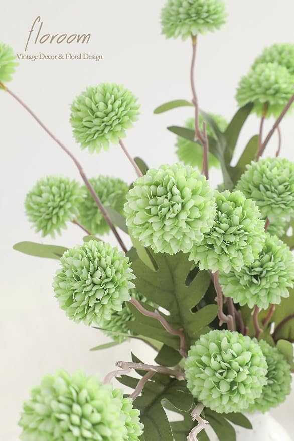 6pcs Elf Green Faux Silk Mums Artificial Flowers, Bulk Fake Small Mini Chrysanthemums with Stems for DIY Sage Green Wedding Centerpieces Floral Arrangements Vase Fillers Home Decorations
