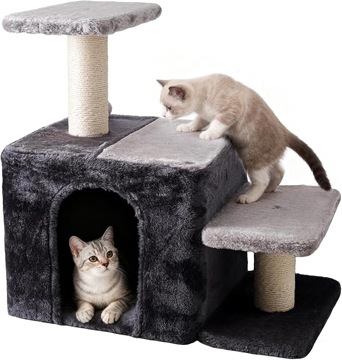 3-in-1 Pet Stairs for Cats, Indoor Steps for Old Cat,Ladders for High Bed Pet's Joints, Sisal Scratching Posts, Kitten Cave Nest Bed