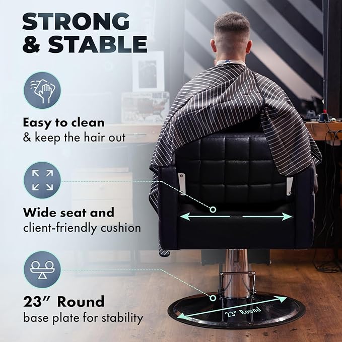 Buy-Rite Icon Styling Chair for Professional Salons & Barbershops, Modern Black Salon Seat, Wide Quilted Design, Steel Frame, Hydraulic Pump, Easy-Clean Features, YLG-192-BLK