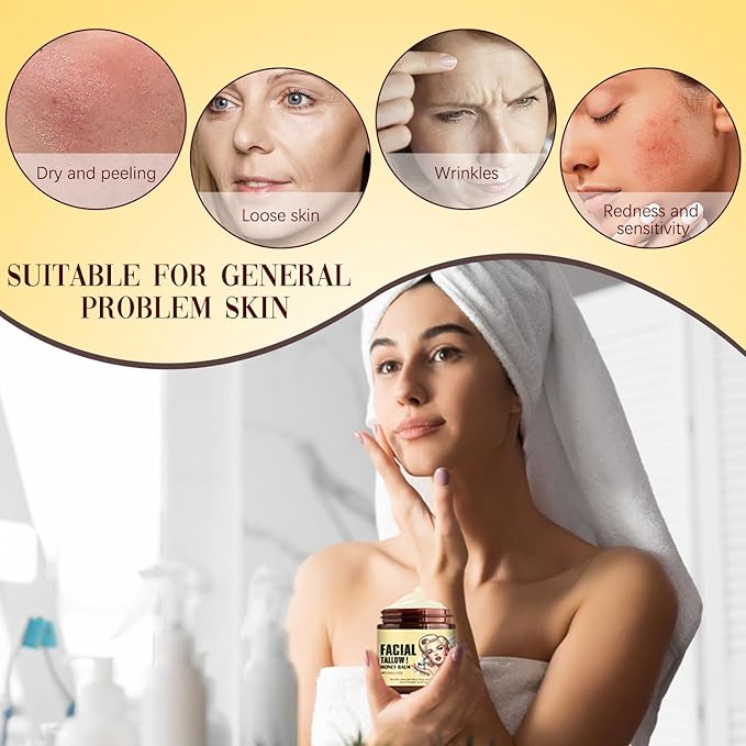 Nicgou Whipped Beef Tallow and Honey Balm, Grass Fed Grass Finished Face Cream, Tallow Face Moisturizer, Beef Tallow Balm for Skin Care